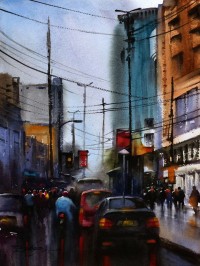 Sarfraz Musawir, Kharadar Karachi, 11 x 15 Inch, Watercolor on Paper, Cityscape Painting, AC-SAR-124